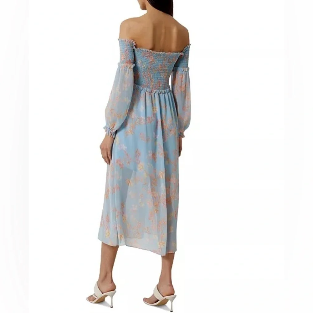 NWT FRENCH CONNECTION Women's Diana Off-The-Shoulder Midi Dress Blue Floral 4 - Picture 2 of 11